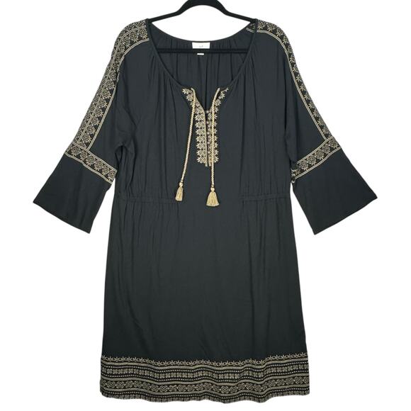 J.Jill Peasant Dress Size XL Petite Embroidered Tassels Boho 3/4 Sleeve Knit - Picture 2 of 11